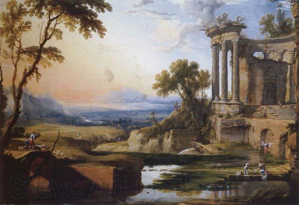 Pierre Patel Landscape with a Colonnade,Washerwomen and Shepherds Norge oil painting art
